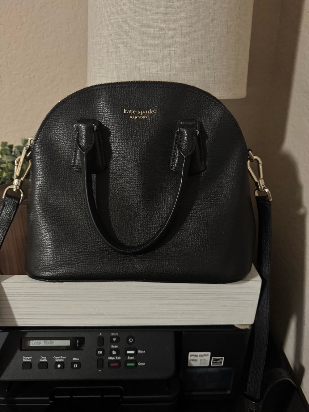 kate spade black pebble leather dome satchel with gold hardware